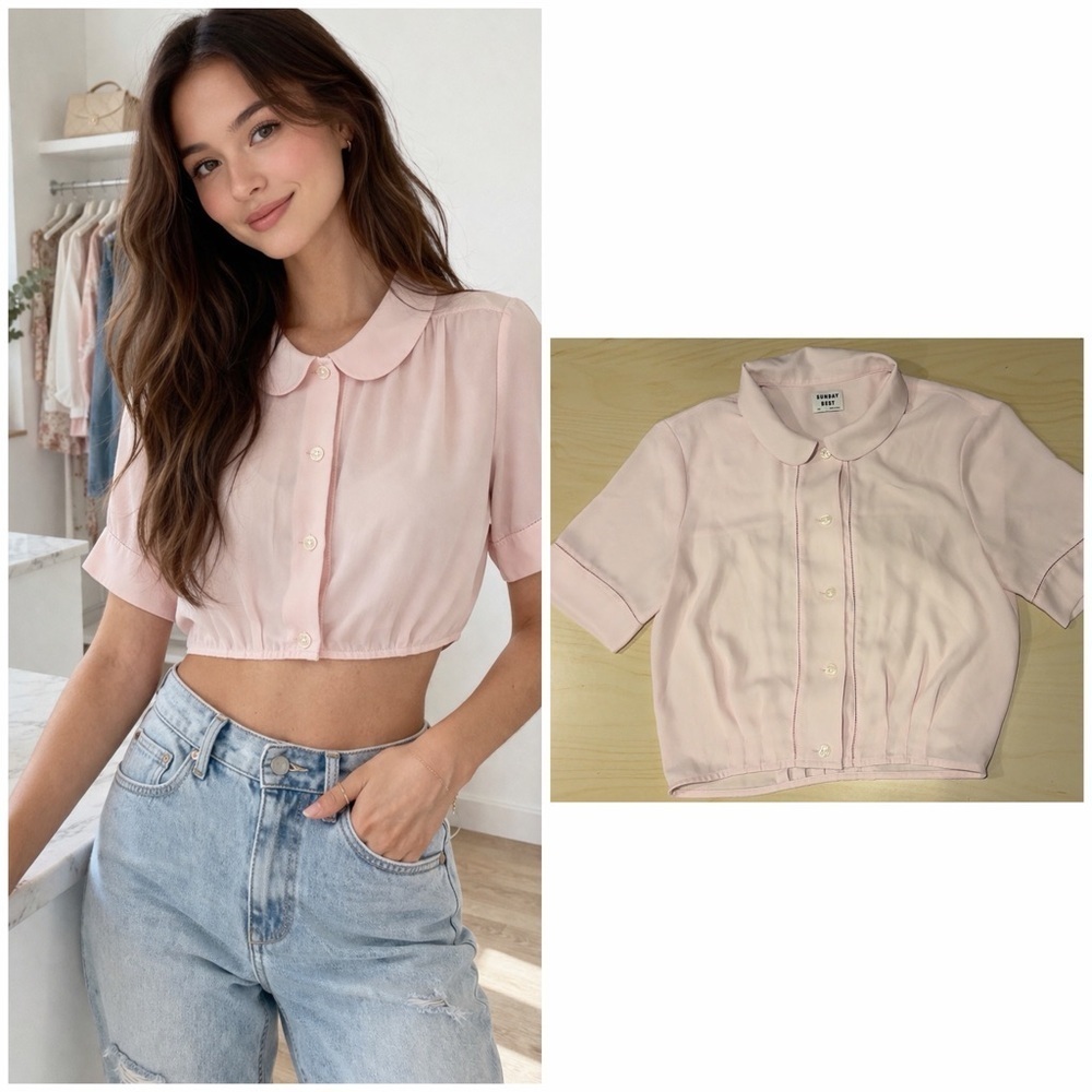 Aritzia Sunday Best Light Pink Button-Up Crop Top (XXS)